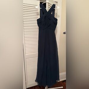 Azazie high neck long navy bridesmaids dress